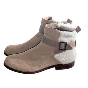 Womens Kelsi Brooklyn Dagger Moto Sherpa Boots Size 9 Tan Beige Ankle Zip